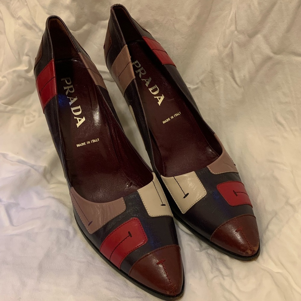 Vintage Prada multicolored patchwork heels